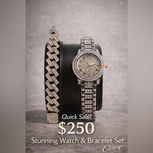 Timeless Elegance: Silver Crystal Watch & Bracelet Set